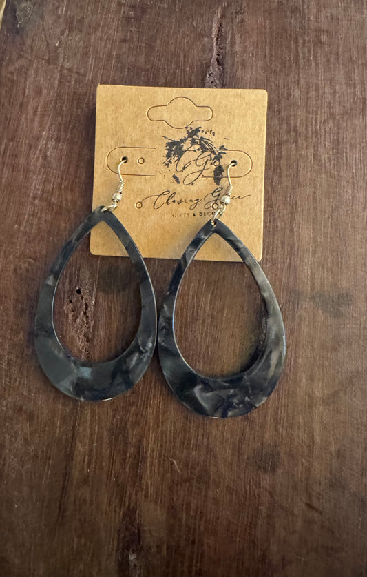 Black Marble Style Stud Earrings