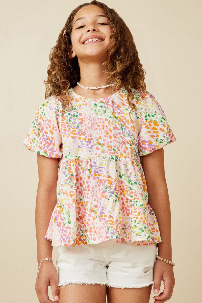 Abstract Multi Color Dot Peplum Top