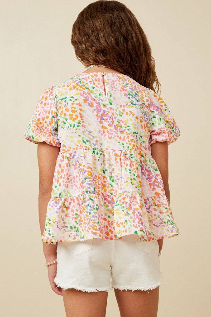 Abstract Multi Color Dot Peplum Top