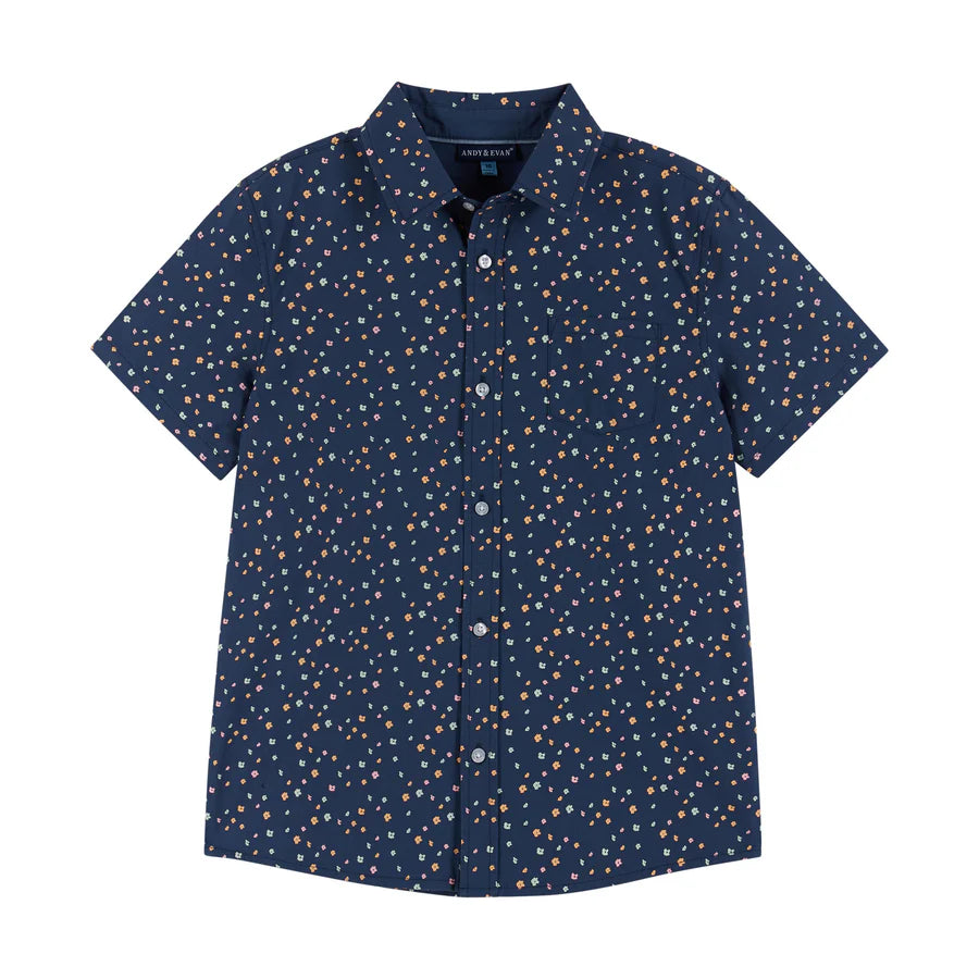 Navy Floral Print Button Down Shirt