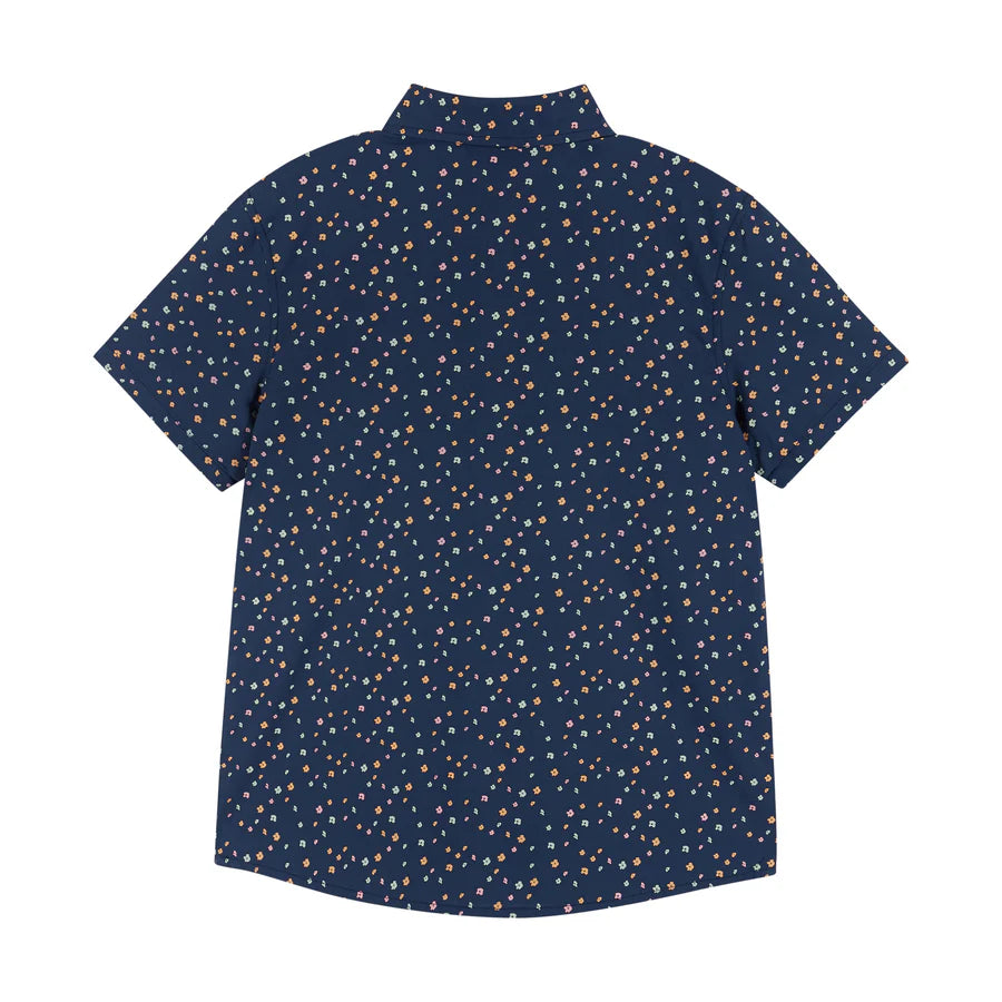 Navy Floral Print Button Down Shirt