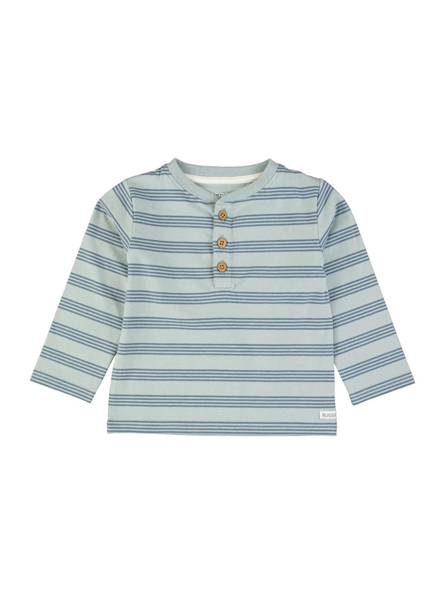 Cloud Blue Multi Stripe Knit Long Sleeve Henley Tee
