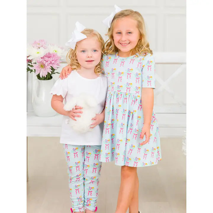 Bows and Bouquets Short Sleeve Knit Twirl Dress