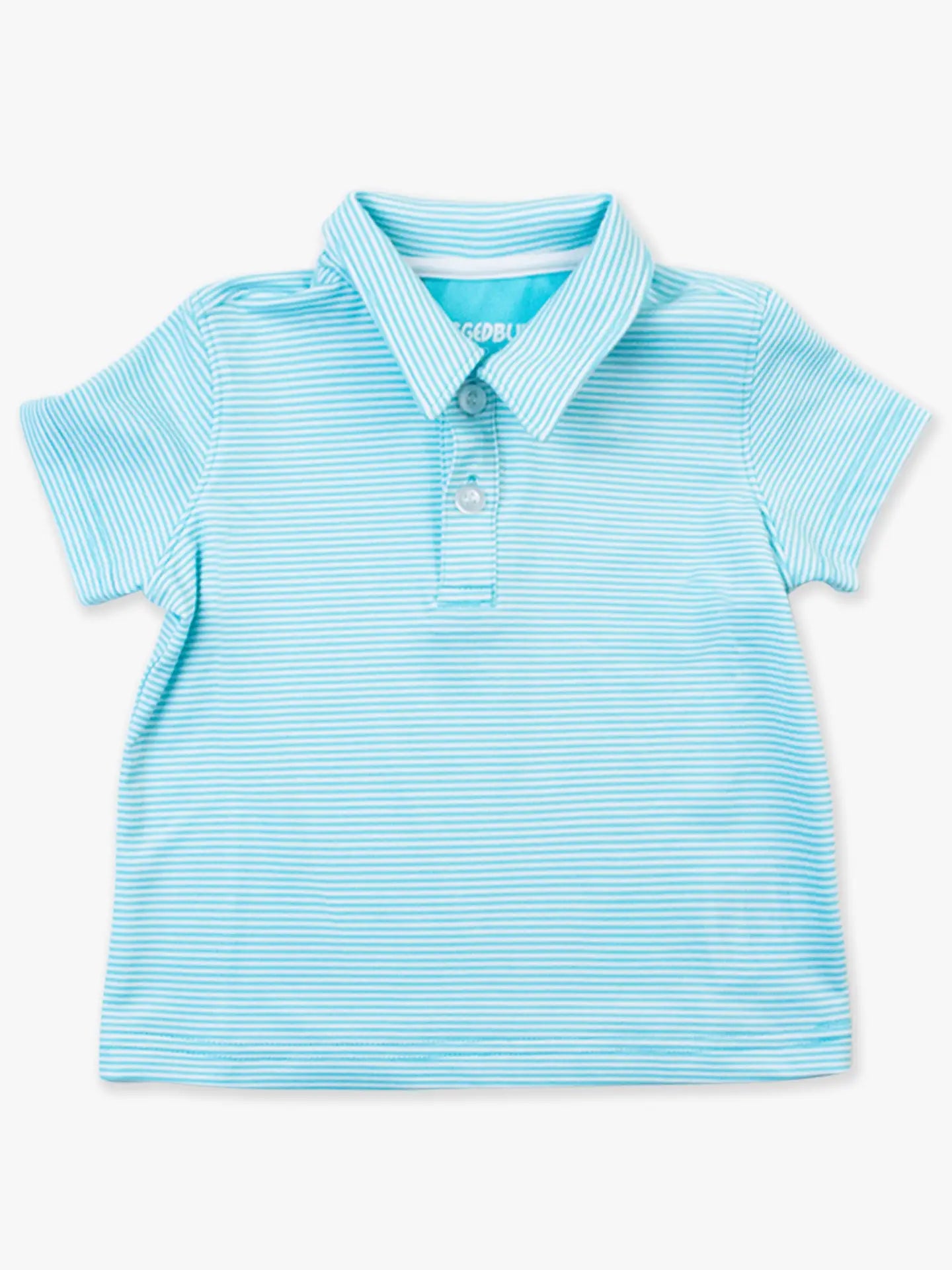 Bright Aqua Micro Stripe Knit Short Sleeve Performance Polo