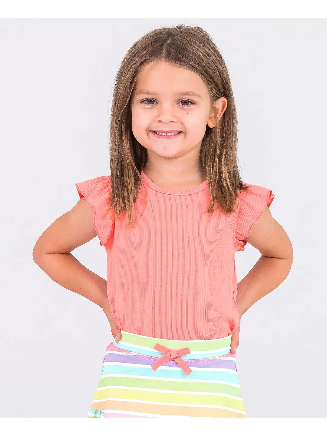 Bubblegum Pink Rib Knit Flutter Sleeve Top