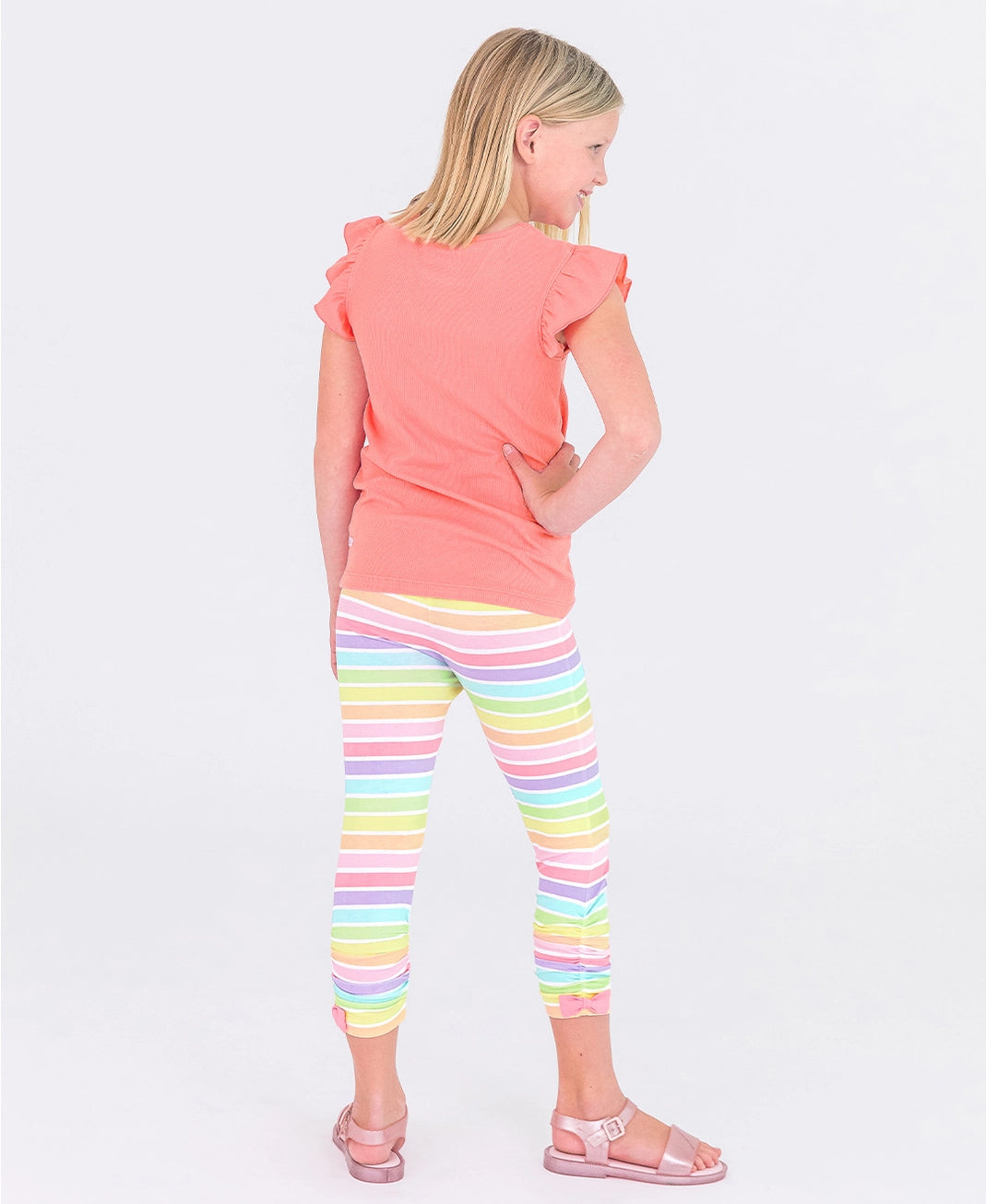 Bubblegum Pink Rib Knit Flutter Sleeve Top