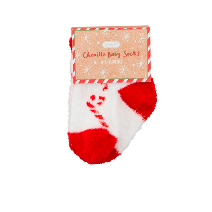 Chenille Candy Cane Baby Socks