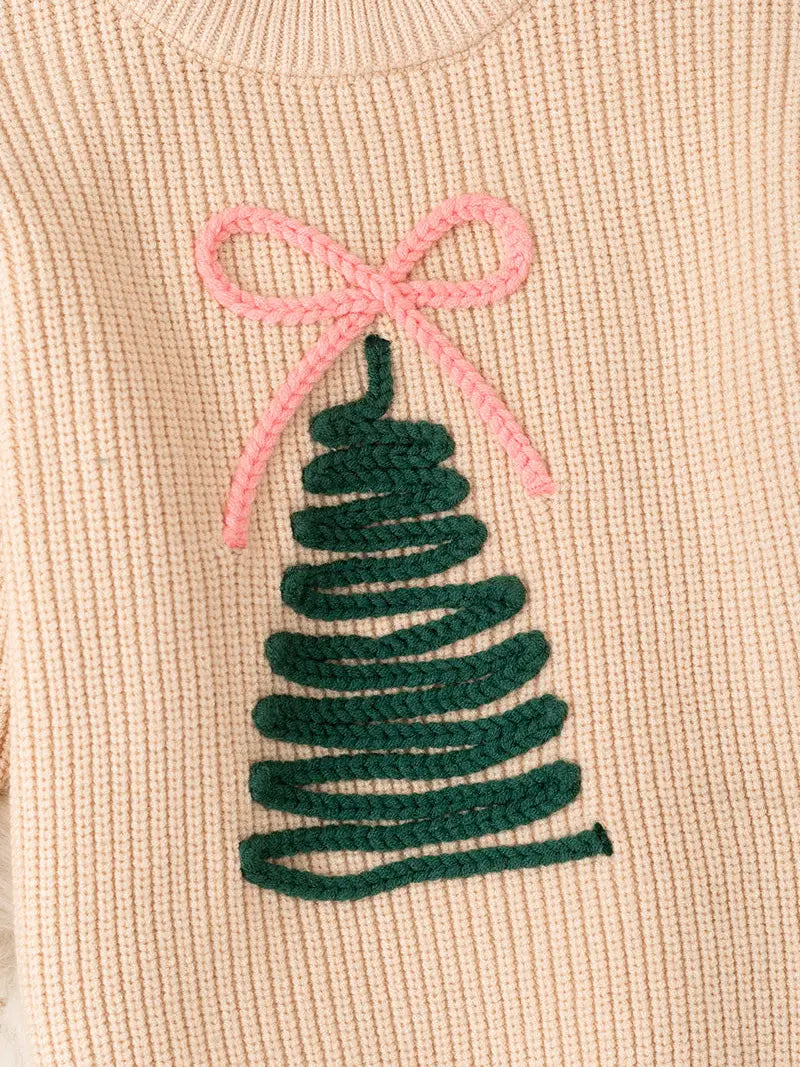 Christmas Tree Embroidered Pullover Sweater
