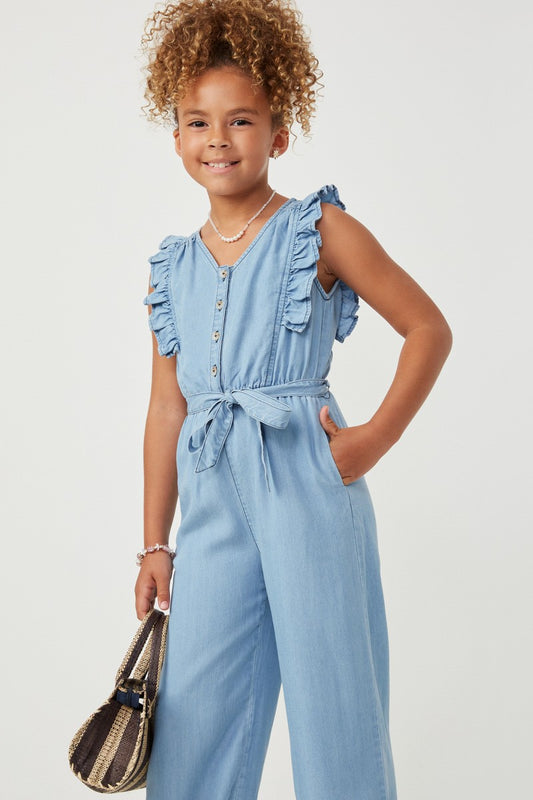 Tencel Buttoned Ruffle Tank Wideleg Jumpsuit
