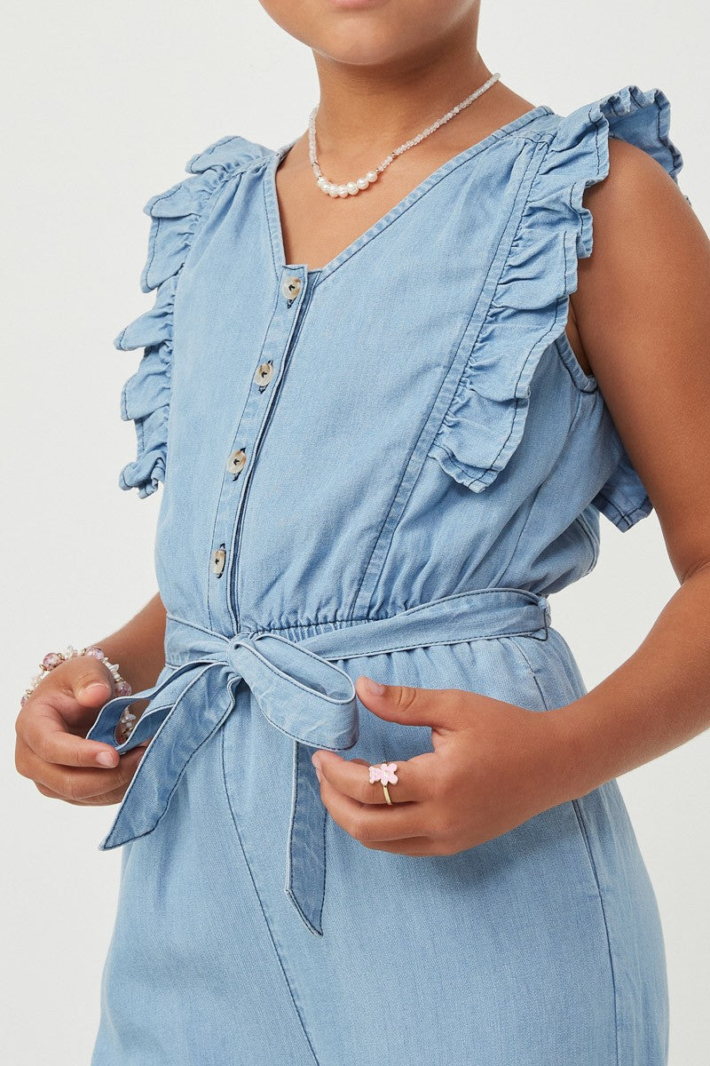 Tencel Buttoned Ruffle Tank Wideleg Jumpsuit
