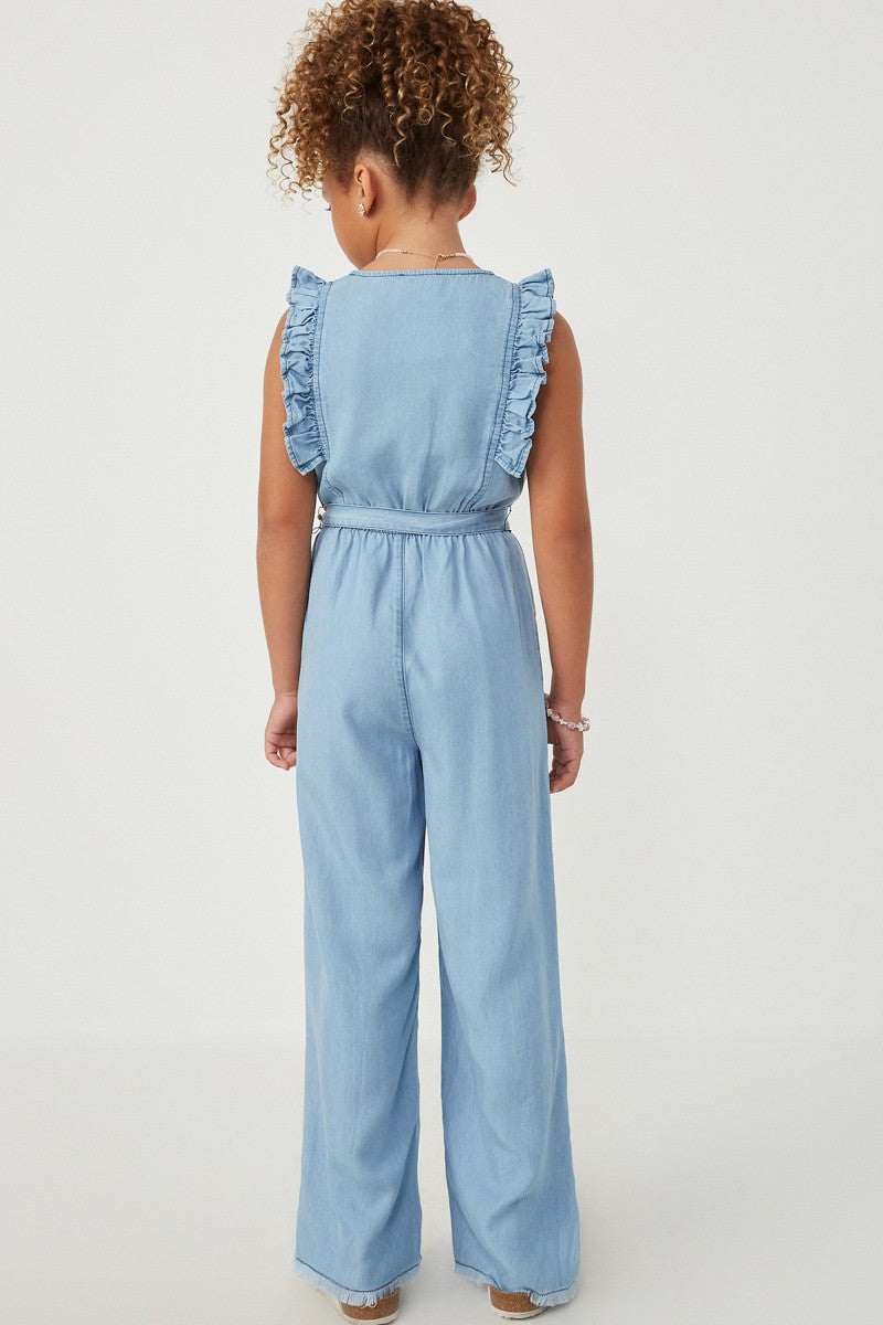Tencel Buttoned Ruffle Tank Wideleg Jumpsuit