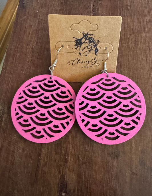 Pink Wood Wave Earrings