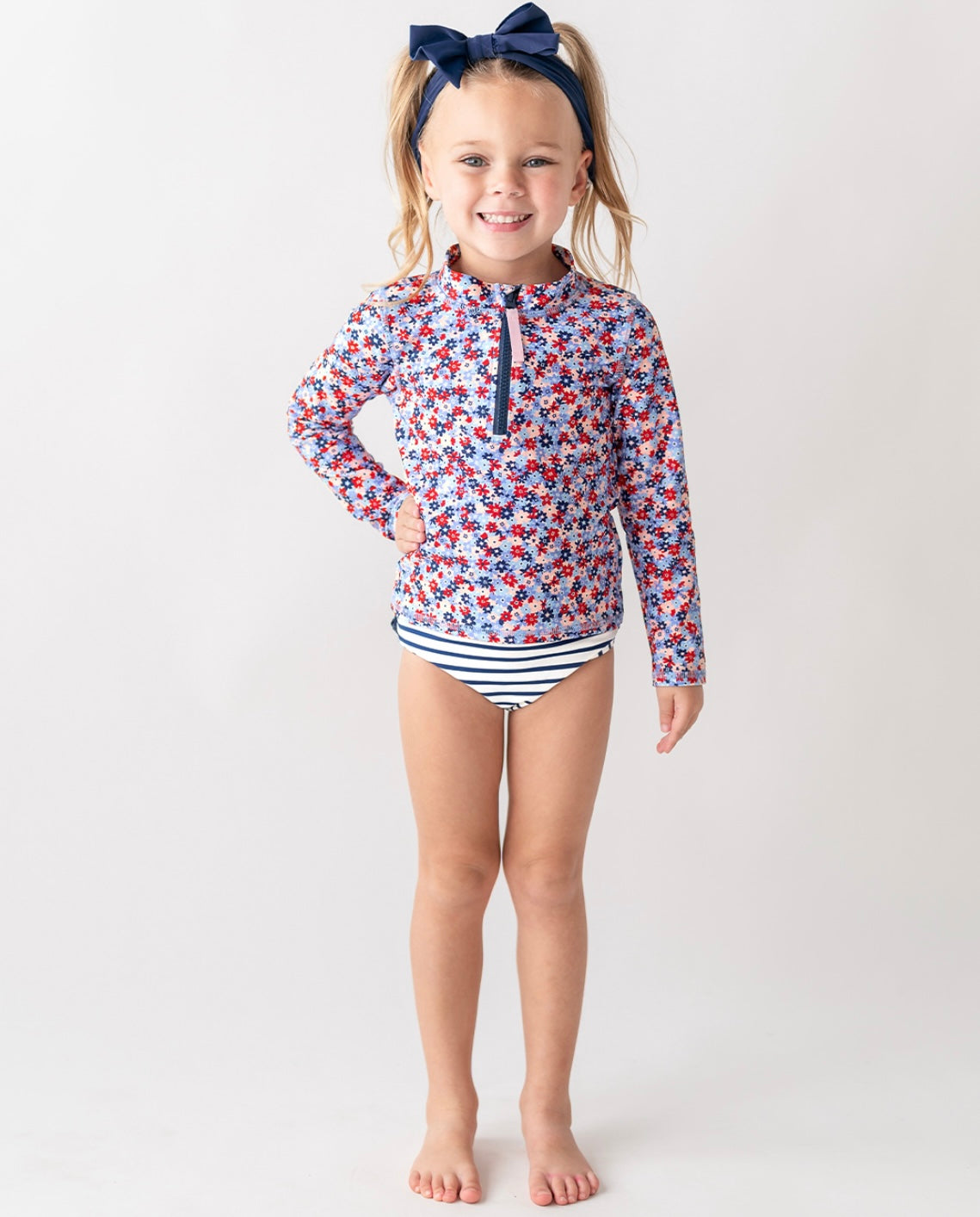 Long Sleeve Zipper Rash Guard 2-Piece Red White & Bloom