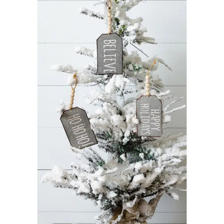 Ornaments - Galvanized - Believe, Happy, Ho Ho Ho