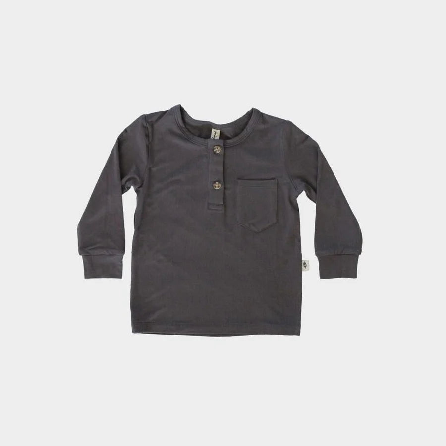 Long Sleeve Grey Henley Baseball Tee