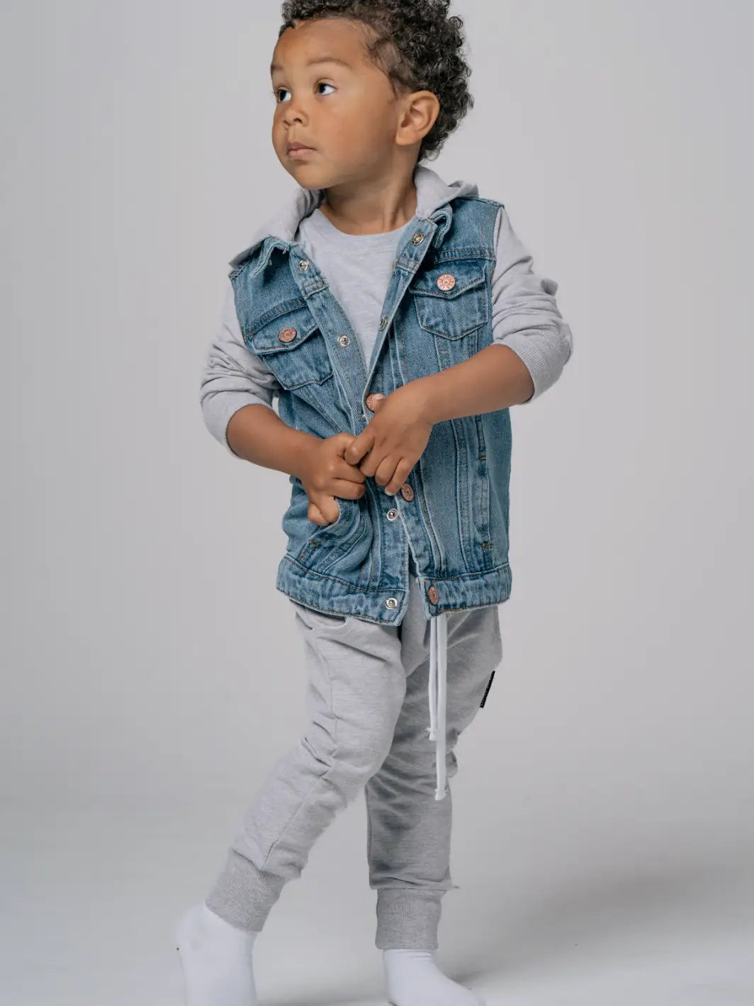 Hooded Denim Jacket Grey