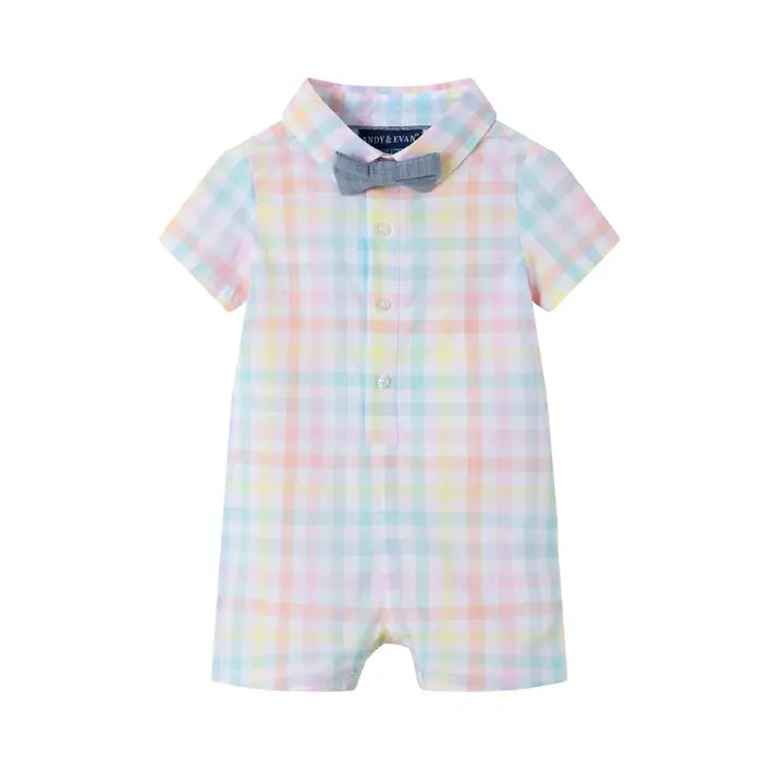 Infant Plaid Shirtall w/ Bowtie | White
