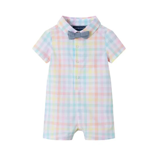 Infant Plaid Shirtall w/ Bowtie | White