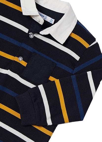 Mayoral Chic Polo Shirt with Blue Yellow White Stripes
