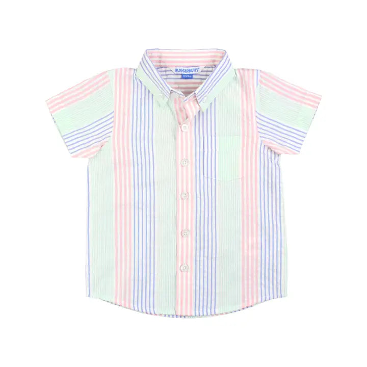 Multi-Color Seersucker Short Sleeve Button Down Shirt