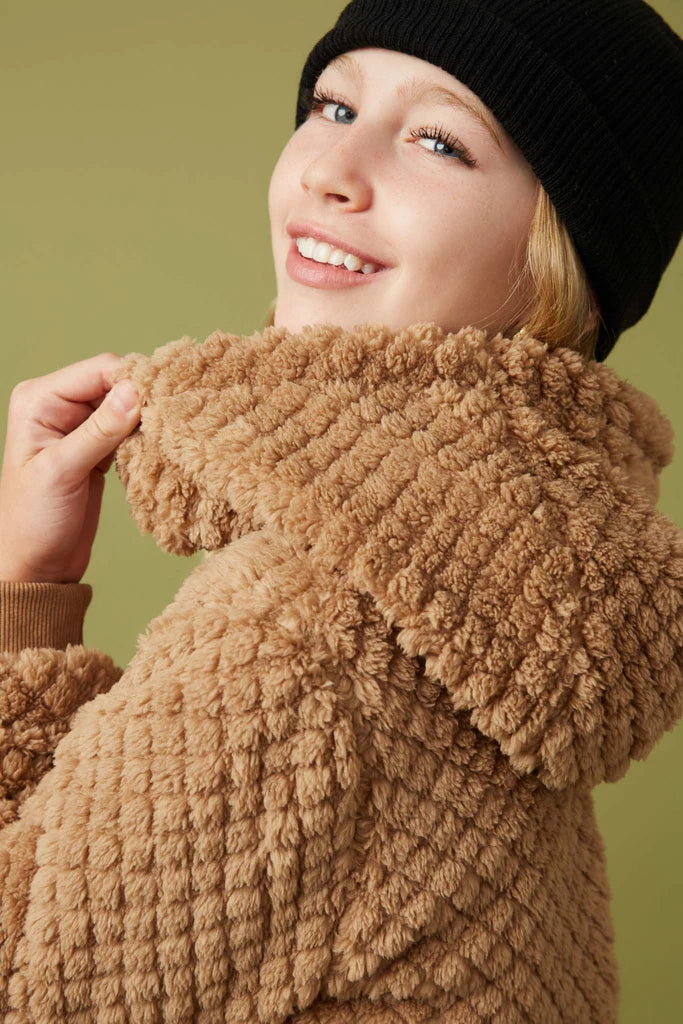 Quilted Plush Hooded Jacket Mocha