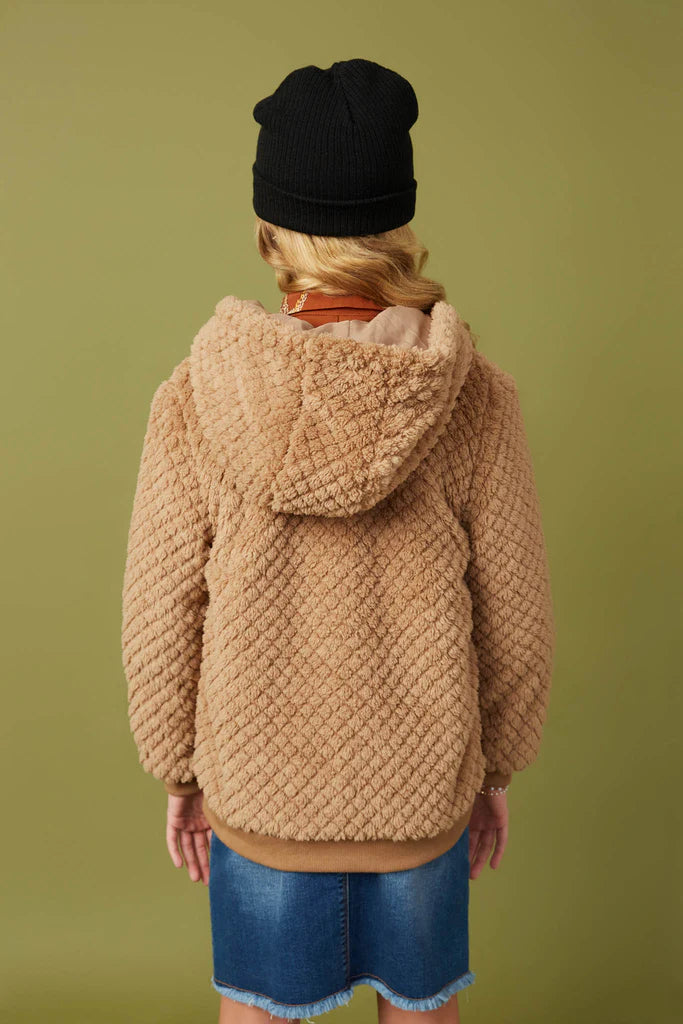 Quilted Plush Hooded Jacket Mocha