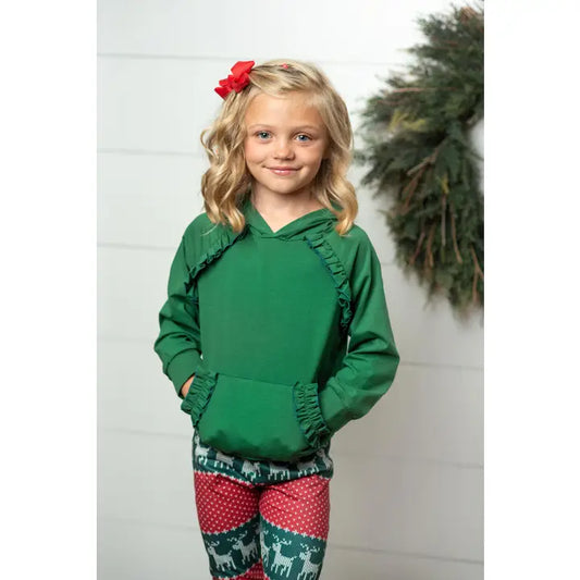 Reindeer Pocket Ruffle Hoodie Shirt and Leggings Set