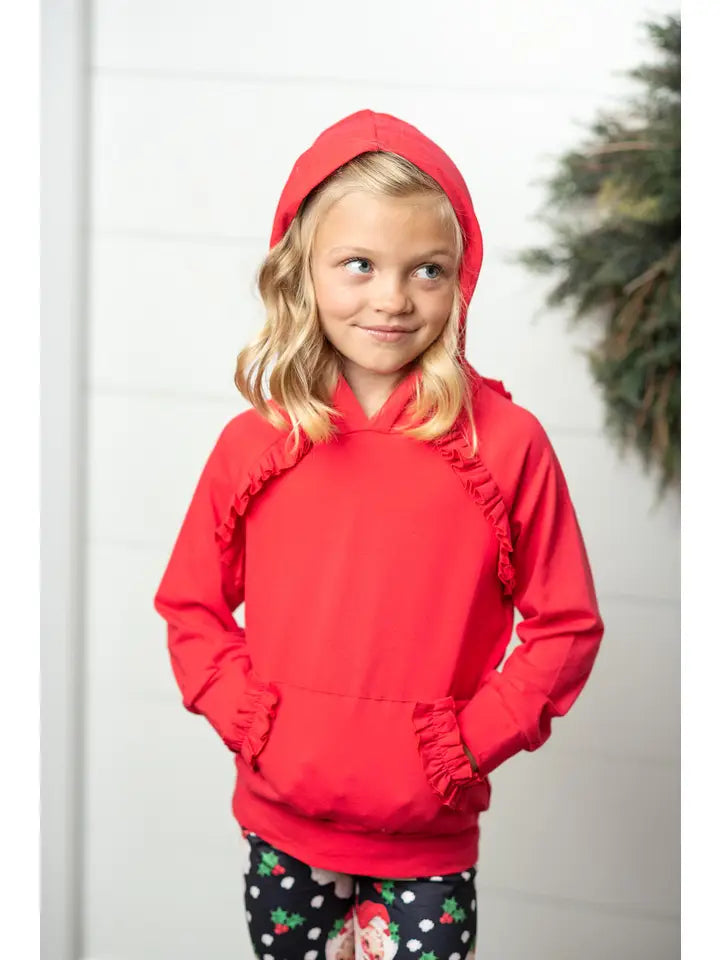 Santa Pocket Ruffle Hoodie Shirt & Leggings Winter Set