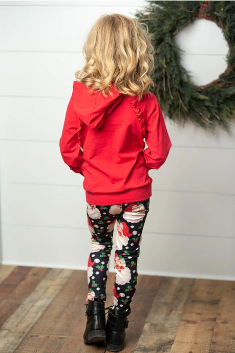 Santa Pocket Ruffle Hoodie Shirt & Leggings Winter Set
