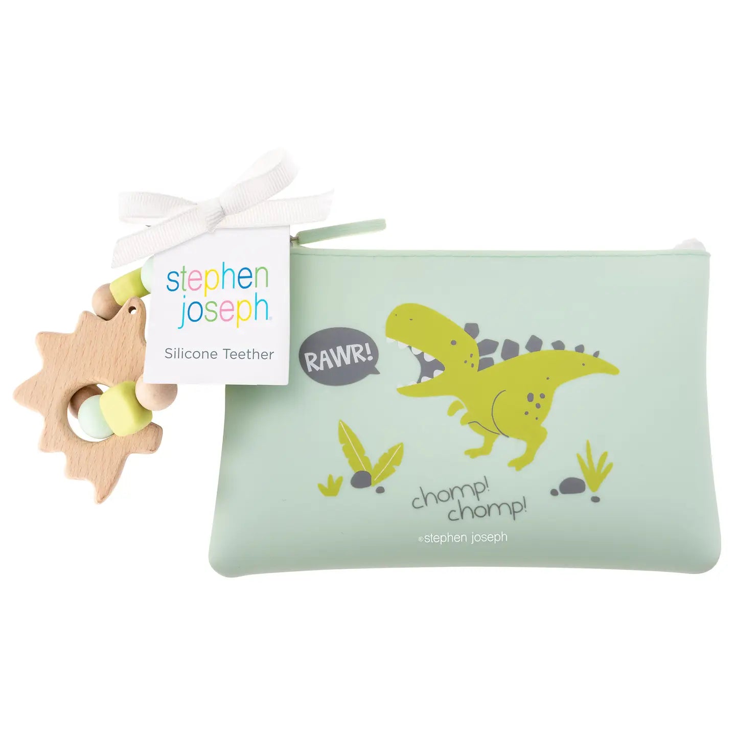 Silicone Teether with Pouch Dino