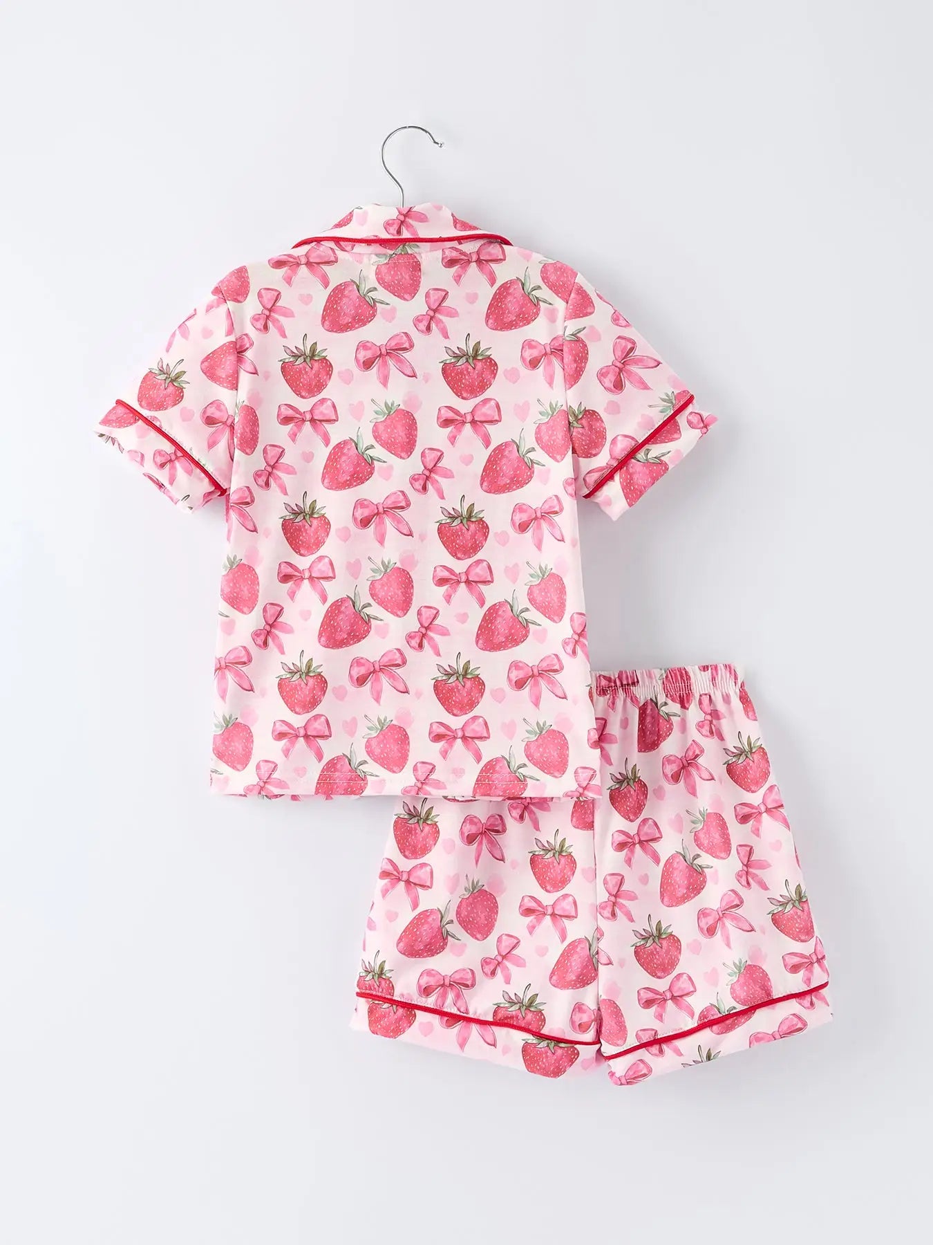 Spring Strawberry Bow Short Sleeve PJ Set