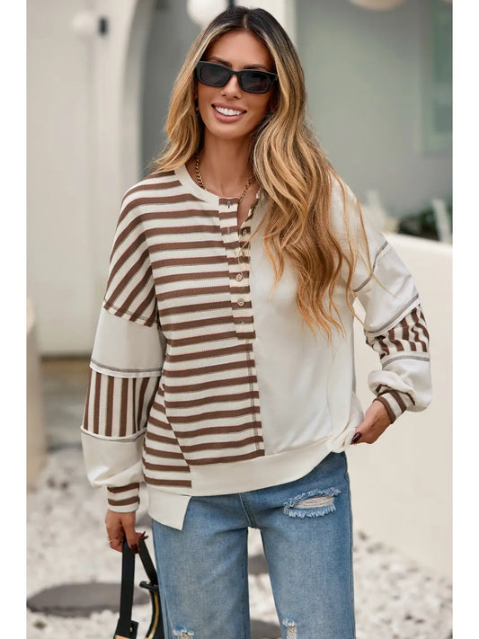 Stripe Stitched Detail Patchwork Oversized Pullover Top