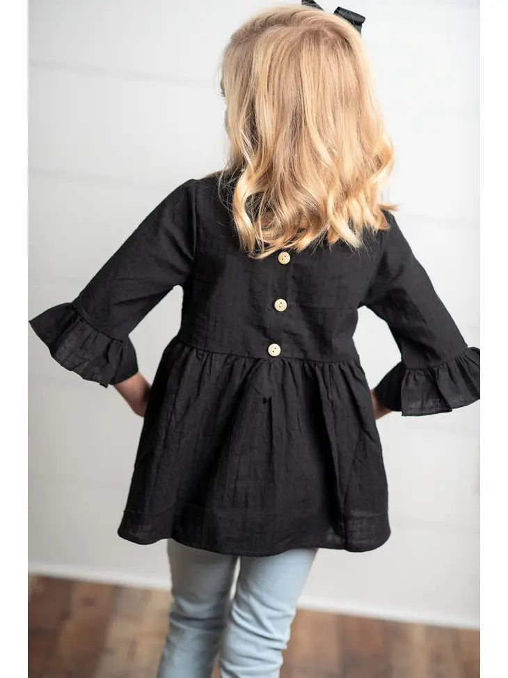 Black Ruffle Long Sleeve with Buttons