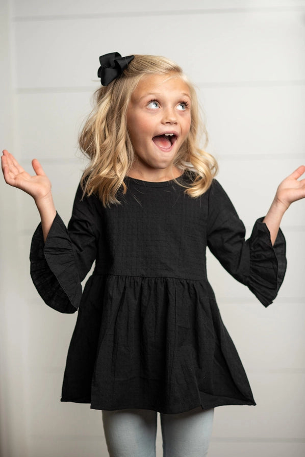 Black Ruffle Long Sleeve with Buttons