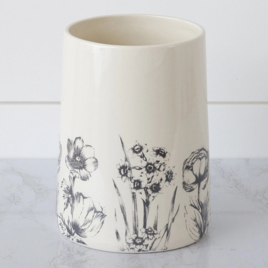 Black and White Botanical Utensil Holder