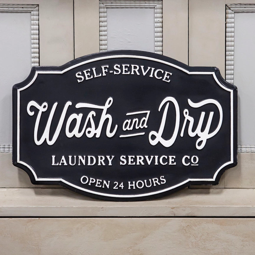 Self Service Wash and Dry Laundry Farmhouse Metal Sign