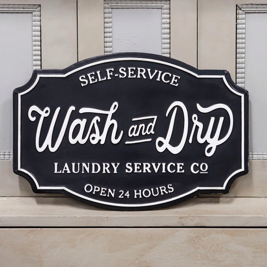 Self Service Wash and Dry Laundry Farmhouse Metal Sign