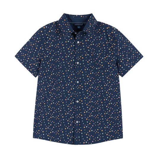 Navy Floral Print Button Down Shirt
