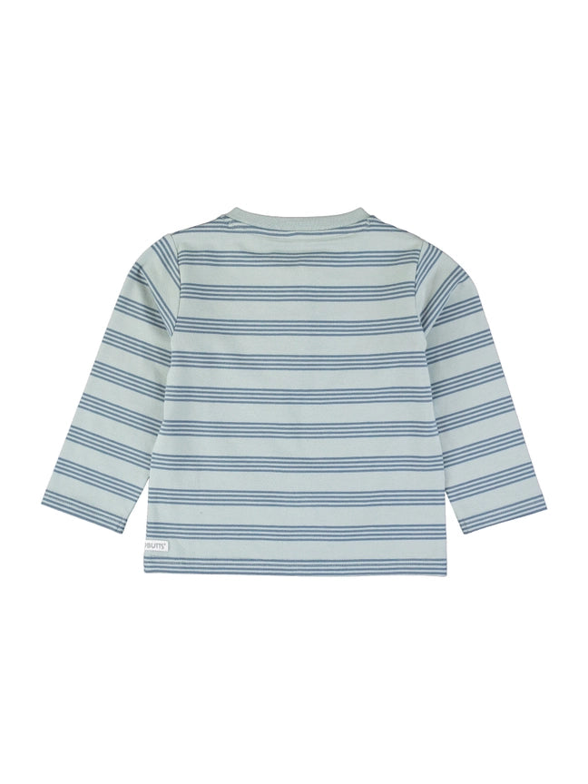 Cloud Blue Multi Stripe Knit Long Sleeve Henley Tee