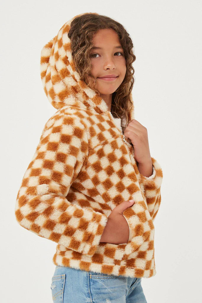 Checkered Half Zip Soft Fleece Hoodie