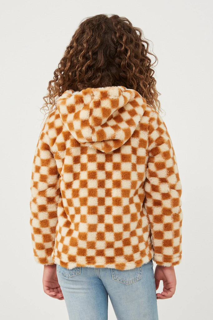 Checkered Half Zip Soft Fleece Hoodie