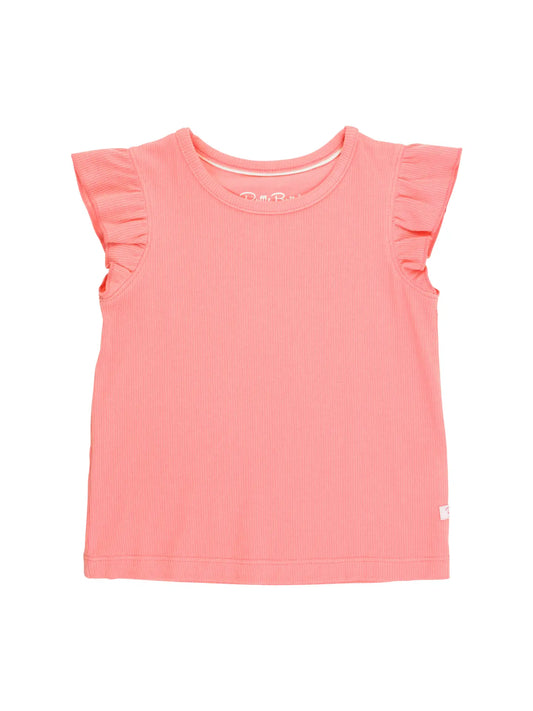 Bubblegum Pink Rib Knit Flutter Sleeve Top