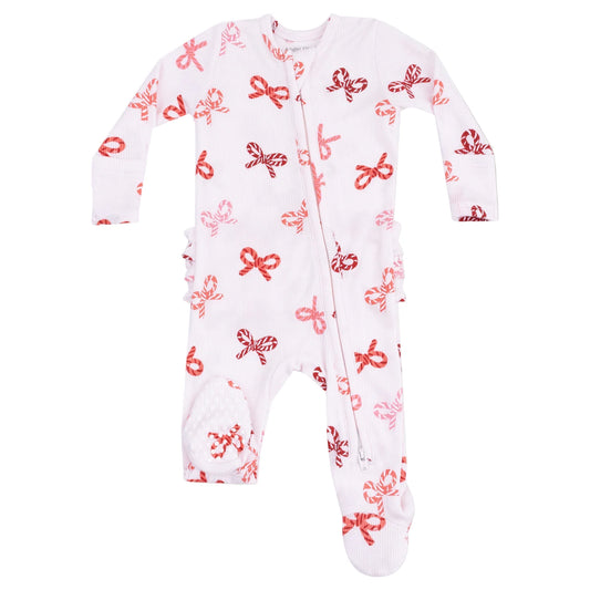 Bow Candy Cane Ruffled Sleeper