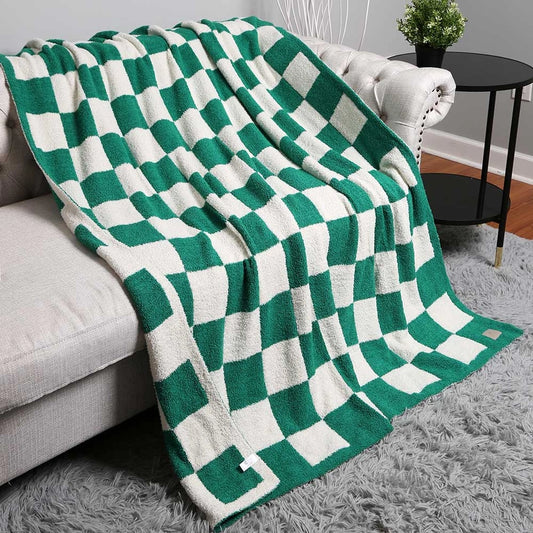 Reversible Checkerboard Patterned Throw Blanket-Green