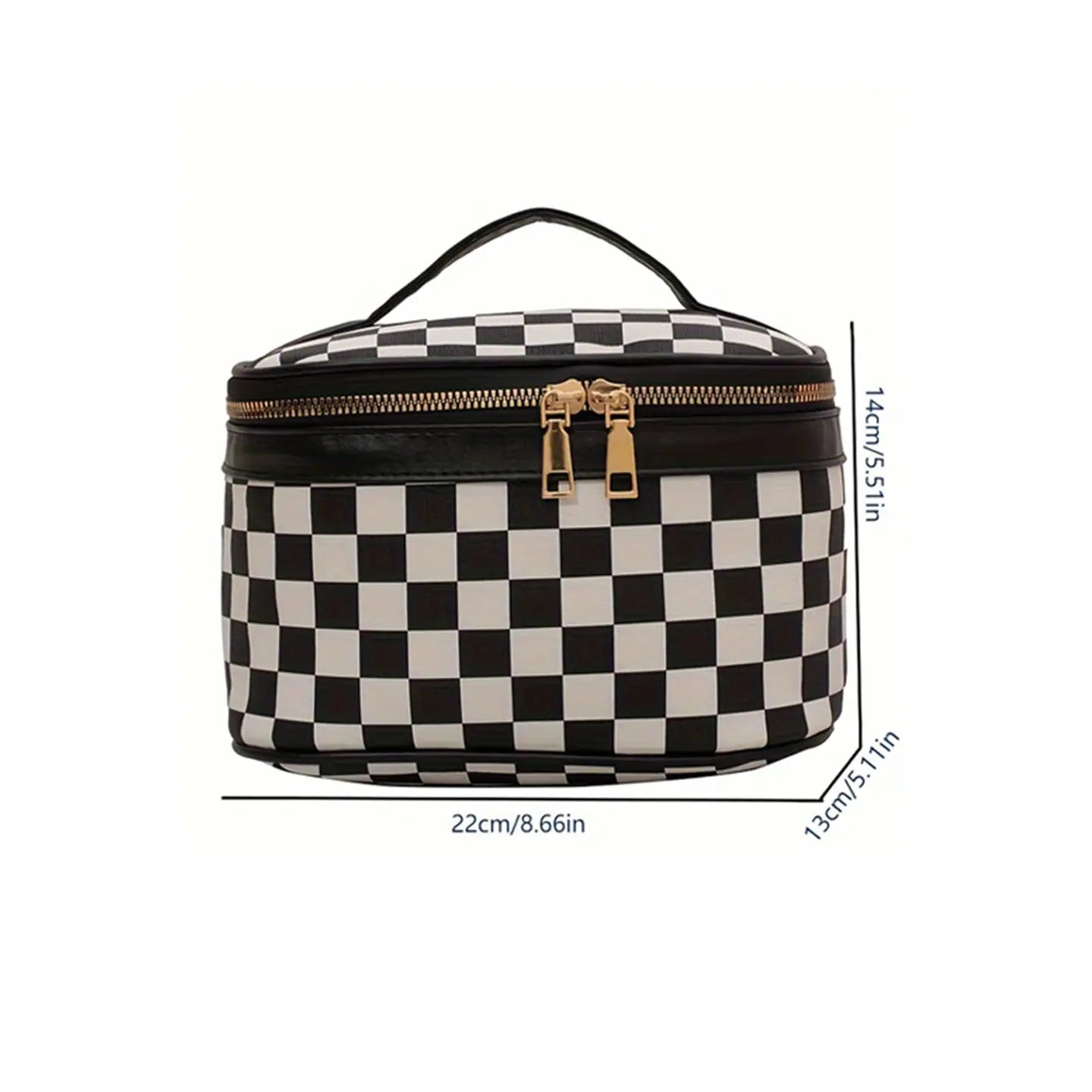 Checkered Zipper Handle Cosmetic Bag