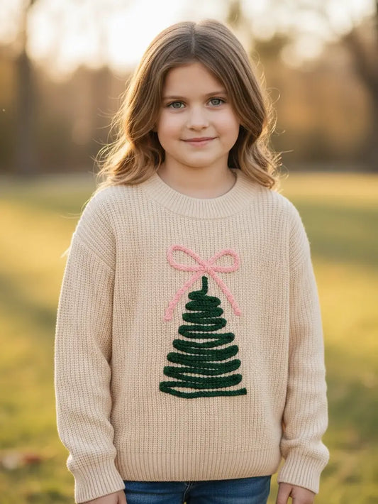 Christmas Tree Embroidered Pullover Sweater