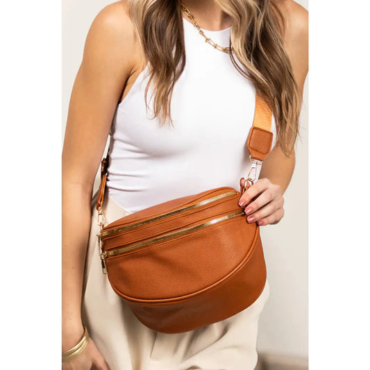 Double Zip Faux Leather Crossbody Bag