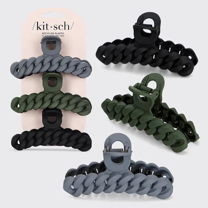 Eco-Friendly Chain Claw Clip 3pc Set - Black/Moss