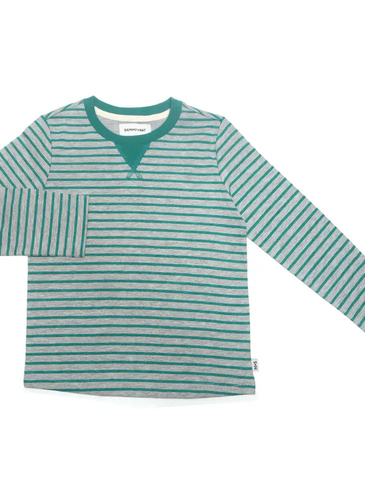 Colin Striped Crewneck in Cadmium Green