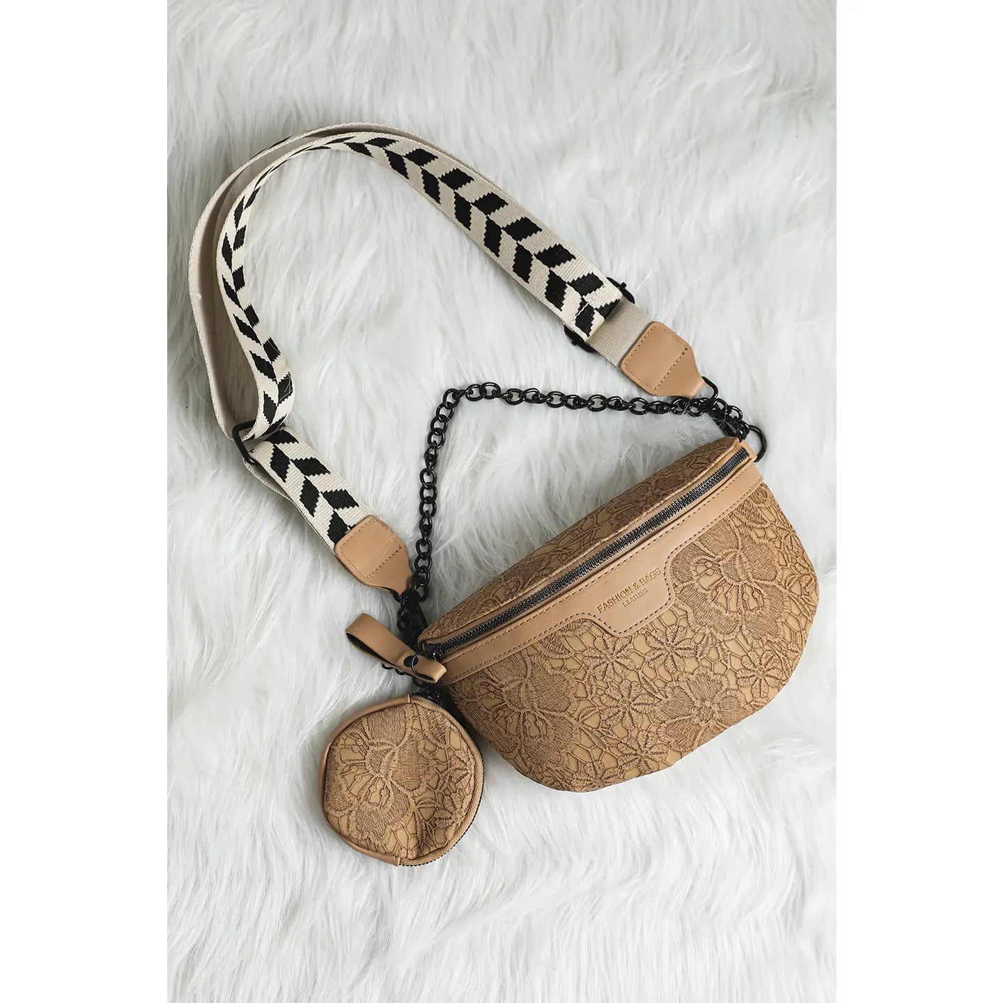 Colorblock Strap Chain Shoulder Bag with Coin Purse